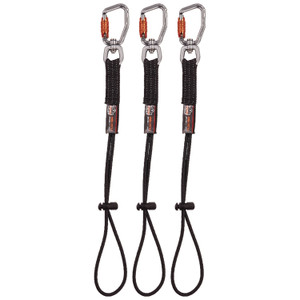 ergodyne Squids 3714 Elastic Tool Tail Lanyard w/Carabiner and Cinch Loop, 10 lb Max Working Capacity, 15" Long, Black, 3/Pack View Product Image