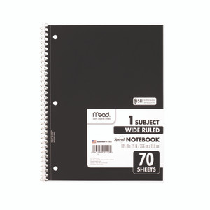 Mead Spiral Notebook, 1-Subject, Wide/Legal Rule, Randomly Assorted Cover Color, (70) 10.5 x 7.5 Sheets View Product Image