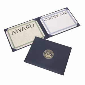AbilityOne 7510017141363, SKILCRAFT Awards Certificate Padded Cover Binder, Navy Seal, 11.62 x 9.12, Blue/Gold View Product Image