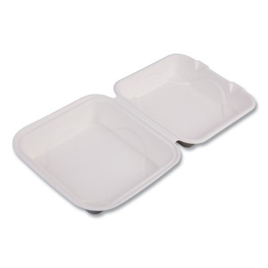 Eco-Products Molded Fiber Hinged Clamshell Containers, 8 x 8 x 3, White, Sugarcane, 200/Carton View Product Image