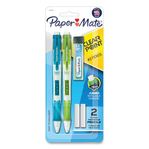 Paper Mate Clear Point Mechanical Pencils with Tube of Lead/Erasers, 0.7 mm, HB (#2), Black Lead, Randomly Assorted Barrel Colors, 2/PK View Product Image
