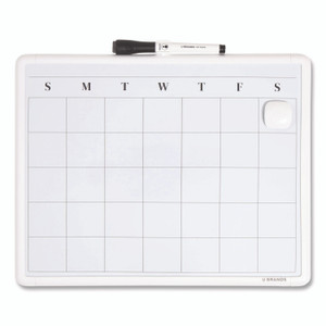 U Brands Magnetic Dry Erase Monthly Calendar, 14" x 11", White Surface, White Plastic Frame View Product Image