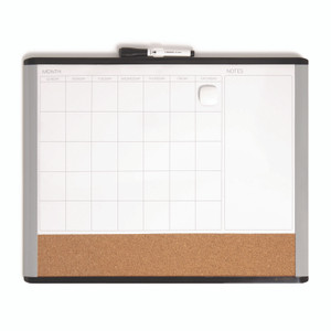 U Brands 3N1 Magnetic Mod Dry Erase Board, Monthly Planning/Scheduling Calendar, 20" x 16", White Surface, Gray/Black Plastic Frame View Product Image