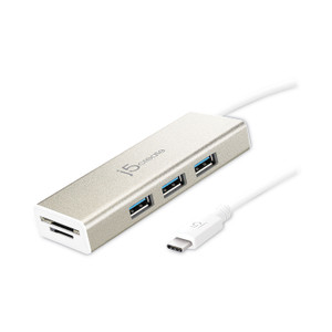 j5create USB-C Hub with SD/Micro SD Card Reader, 3 Ports, Silver View Product Image