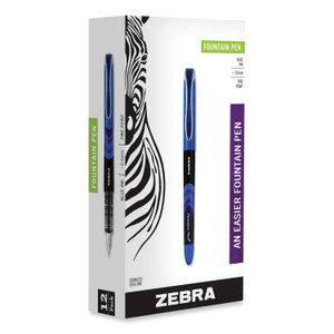 Zebra Fountain Pen, Fine 0.6 mm, Blue Ink, Black/Blue Barrel, 12/Pack (ZEB48320) View Product Image