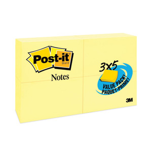 Post-it Notes Original Pads in Canary Yellow, Value Pack, 3" x 5", 100 Sheets/Pad, 24 Pads/Pack Product Image