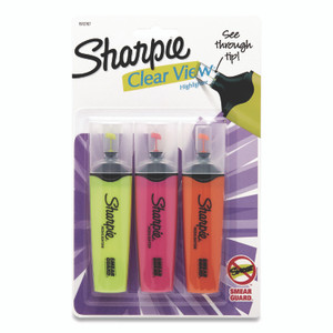 Sharpie Clearview Tank-Style Highlighter, Assorted Ink Colors, Chisel Tip, Assorted Barrel Colors, 3/Pack View Product Image