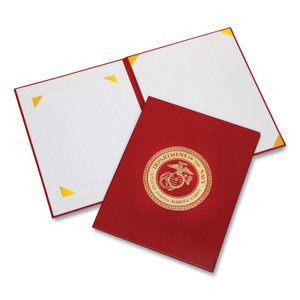 AbilityOne 7510017011809, SKILCRAFT Awards Certificate Binder, USMC Seal, 14.5 x 11.5, Red/Gold View Product Image