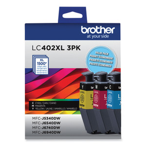 Brother LC402XL3PKS High-Yield Ink, 1,500 Page-Yield, Cyan/Magenta/Yellow View Product Image