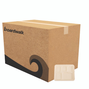 Boardwalk Bagasse PFAS-Free Food Tray, 5 Compartments, 8.26 x 0.98 x 10.9, Tan, Sugarcane, 500/Carton View Product Image