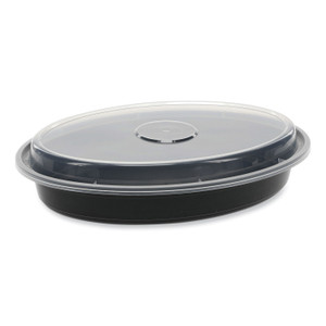 Pactiv Evergreen Newspring VERSAtainer Microwavable Containers, Oval, 24 oz, 9.1 x 6.7 x 1.45, Black/Clear, Plastic, 150/Carton View Product Image