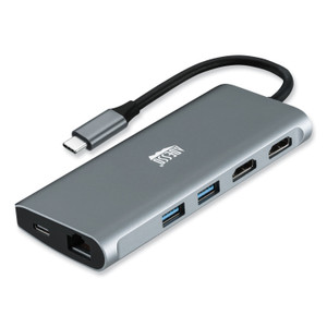 Adesso 9-in-1 USB Type-C Docking Station, 2 HDMI/3 USB C/SD and TF Slot/RJ45, Gray/Black View Product Image
