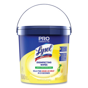 LYSOL Brand Professional Disinfecting Wipe Bucket, 1-Ply, 6 x 8, Lemon and Lime Blossom, White, 800 Wipes View Product Image