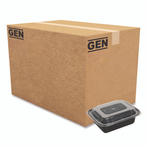 GEN Microwavable Food Container with Lid, Rectangular, 12 oz, 5.78 x 4.52 x 2.24, Black/Clear, Plastic, 150/Carton View Product Image