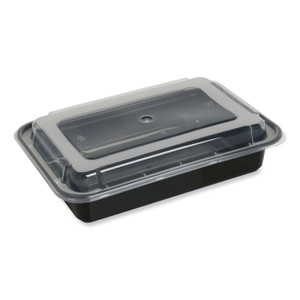 GEN Microwavable Food Container with Lid, Rectangular, 38 oz, 8.81 x 6.02 x 2.48, Black/Clear, Plastic, 150/Carton View Product Image