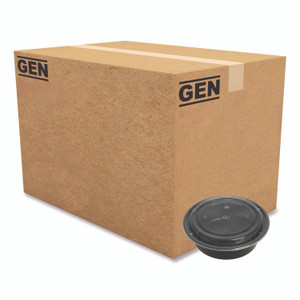 GEN Microwavable Food Container with Lid, Round, 32 oz, 7.28 x 7.28 x 2.55, Black/Clear, Plastic, 150/Carton View Product Image