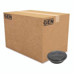 GEN Microwavable Food Container with Lid, Round, 24 oz, 7.28 x 7.28 x 1.96, Black/Clear, Plastic, 150/Carton View Product Image