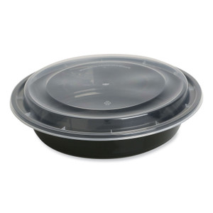 GEN Microwavable Food Container with Lid, Round, 48 oz, 8.85 x 8.85 x 2.24, Black/Clear, Plastic, 150/Carton View Product Image
