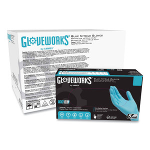GloveWorks by AMMEX Industrial Nitrile Gloves, Powder-Free, 5 mil, Medium, Blue, 100/Box, 10 Boxes/Carton View Product Image