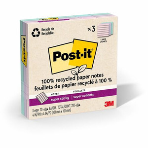 Post-it Super Sticky Adhesive Note - 210 - 4" Flag/Note Width x 4" Flag/Note Length - Square - 70 Sheets per Pad - Assorted Wanderlust Pastel Product Image 