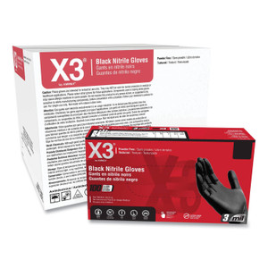 X3 by AMMEX Industrial Nitrile Gloves, Powder-Free, 3 mil, 2X-Large, Black, 100/Box, 10 Boxes/Carton View Product Image