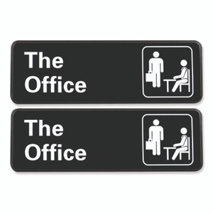 Excello Global Products The Office Indoor/Outdoor Wall Sign, 9" x 3", Black Face, White Graphics, 2/Pack View Product Image