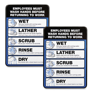 Excello Global Products Employees Must Wash Hands Indoor Wall Sign, 5" x 7", Black/Blue/White Face, Black/Blue Graphics, 2/Pack View Product Image