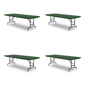 Correll Adjustable Folding Tables, Rectangular, 60" x 30" x 22" to 32", Green Top, Black Legs, 4/Pallet View Product Image