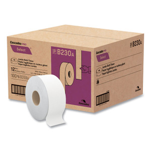 Cascades PRO Select Jumbo Bath Tissue, Septic Safe, 2-Ply, White, 3.3" x 750 ft, 12/Carton View Product Image