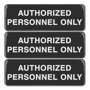 Excello Global Products Authorized Personnel Only Indoor/Outdoor Wall Sign, 9" x 3", Black Face, White Graphics, 3/Pack View Product Image