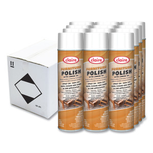 Claire Furniture Polish with Lemon Oil, Lemon Scent; 19 oz Aerosol Spray, Dozen View Product Image