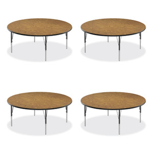 Correll Height Adjustable Activity Tables, Round, 60" x 19" to 29", Medium Oak Top, Black Legs, 4/Pallet View Product Image