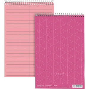 TOPS Prism Steno Books - 80 Sheets - Wire Bound - Gregg Ruled Margin - 6" x 9" Sheet Size - Pink Paper Product Image 