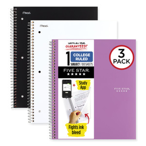 Five Star Wirebound Notebook, 1-Subject, Medium/College Rule, Assorted Cover Colors, (100) 11 x 8.5 Sheets, 3/Pack MEA820188 Product Image