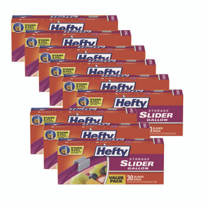 Hefty Slider Stand and Fill Food Storage Bags, Gallon, 10.56" x 11", Clear, 30 Bags/Box, 9 Boxes/Carton View Product Image