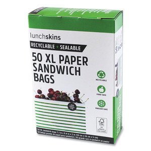 lunchskins Paper Sandwich Bag, XL Sandwich, 7.1" x 2" x 9.4", Green Stripes/White, 50/Box View Product Image
