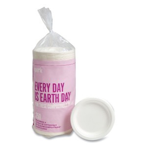 Perk PFAS-Free Compostable Bagasse Plates, Sugarcane, 6" dia, White, 250/Pack View Product Image