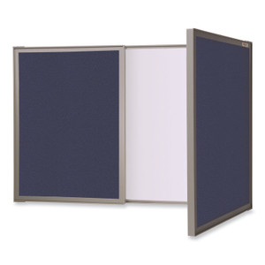 Ghent VisuALL PC Whiteboard Cabinet with Fabric Bulletin Board Exterior Doors, 36" x 24", Blue/White Surface, Satin Aluminum Frame View Product Image