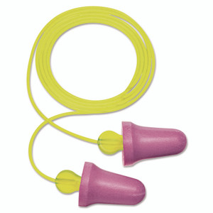 3M No-Touch Push-to-Fit Single-Use Earplugs, Corded, 29 dB NRR, Purple/Yellow, 100 Pairs View Product Image