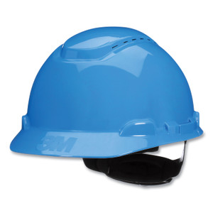 3M SecureFit H-Series Hard Hats, H-700 Vented Cap with UV Indicator, 4-Point Pressure Diffusion Ratchet Suspension, Blue View Product Image
