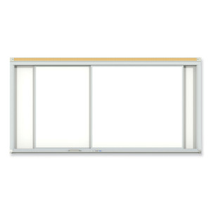 Ghent Horizontal Sliding Porcelain Magnetic Whiteboard, 72" x 48", White Surface, Anodized Aluminum Frame View Product Image
