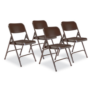 NPS 200 Series Premium All-Steel Double Hinge Folding Chair, Supports Up to 500 lb, 17.25" Seat Height, Brown, 4/Carton View Product Image