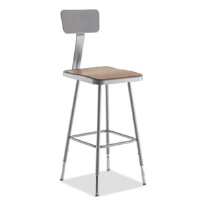 NPS 6300 Series Height Adjustable Heavy-Duty Square Seat Stool w/ Back, Supports 500 lb, 23.75" to 31.75" Seat Height, Brown/Gray View Product Image