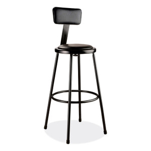NPS 6400 Series Heavy Duty Vinyl Padded Stool with Backrest, Supports 300 lb, 30" Seat Height, Black Seat/Back/Base View Product Image