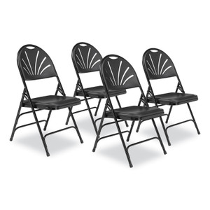 NPS 1100 Series Fan-Back Tri-Brace Dual Hinge Folding Chair, Supports Up to 500 lb, 17.75" Seat Height, Black, 4/Carton View Product Image