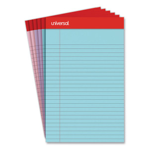 Universal Perforated Ruled Writing Pads, Narrow Rule, Red Headband, 50 Assorted Pastels 5 x 8 Sheets, 6/Pack View Product Image