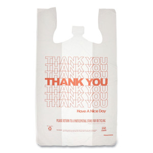 AmerCareRoyal Thank You Bags, Thank You - Have a Nice Day Labeling, Cut-Out Handles, 13" x 8" x 23", White/Red, 1,000/Carton View Product Image