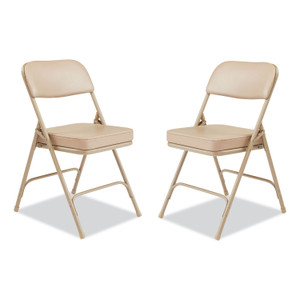 NPS 3200 Series 2" Vinyl Upholstered Double Hinge Folding Chair, Supports Up to 300lb, 18.5" Seat Height, Beige, 2/Carton View Product Image