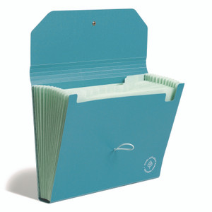 U Brands U-Eco 13-Pocket Expandable File, 9.75" Expansion, 13 Sections; Button/Elastic Closure, 1/12-Cut Tabs, Letter Size, Ocean View Product Image