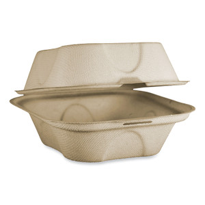 World Centric Fiber Hinged Containers, Burger Box, 6.5 x 6 x 3.2, Natural, Paper, 500/Carton View Product Image